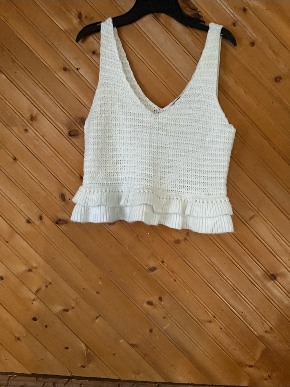 White V-Neck Ruffled Knit Tank Top